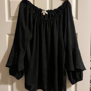 Michael Kors Black Off-The-Shoulder Long-Sleeve Floral Textured Blouse (1X)